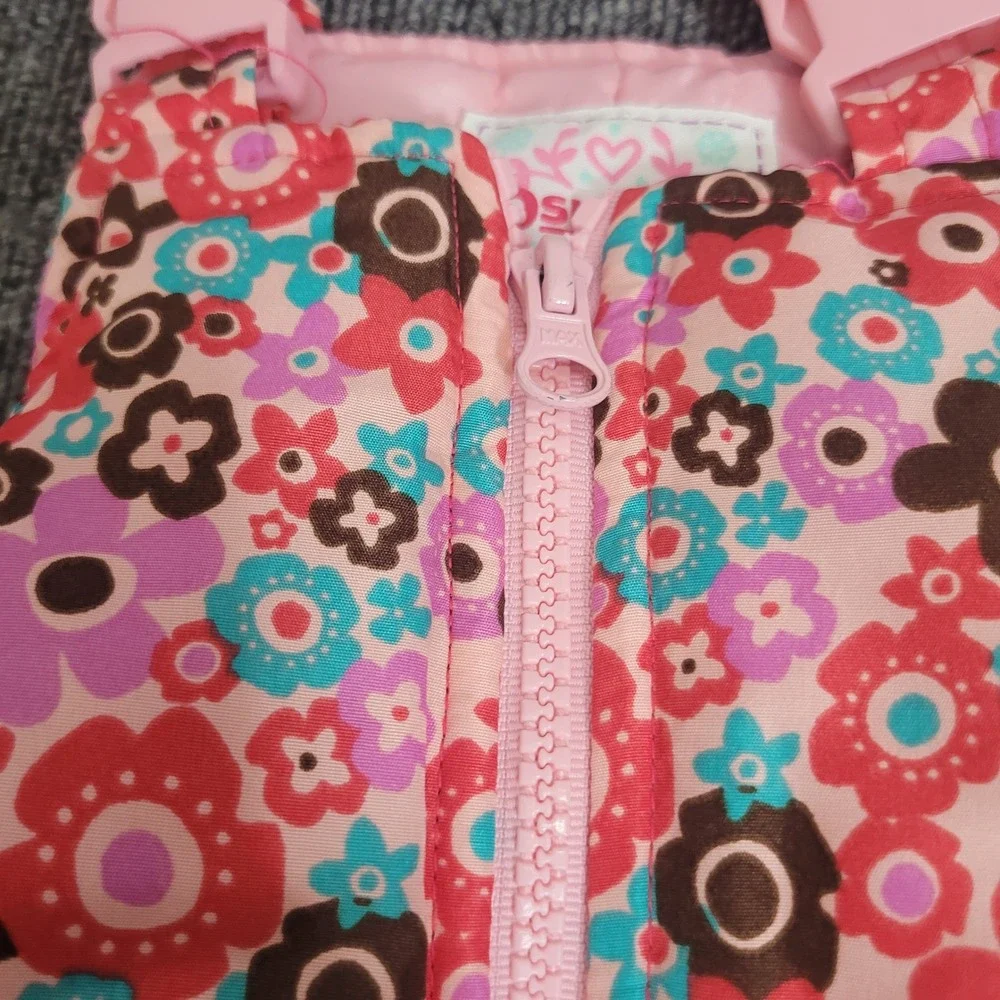 OshKosh B'Gosh Size 12M Snow Bib Overalls  Pink Floral Insulated Winter Pants